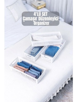 Mikasso 4'lü Beyaz Dolap Içi Düzenleyici Organizer Set - Çok Amaçlı Çekmece Içi Organizer Plastik 33 x 33 Be