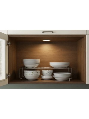 Mikasso 47 cm Geniş Metal Dolap Içi Düzenleyici Raf - Mutfak Tezgah Üstü Tabak Düzenleyici Standı Krom Metal