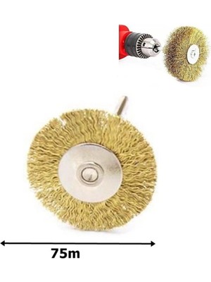 Mikasso 75 mm Prinç Kaplı Çelik Yuvarlak Pimli Saçaklı Parlatma Fırçası Tel Fırça Pas Boya Sökücü