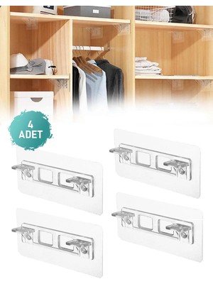 Mikasso Dolap Içi Raflar Için 4'lü Plastik Ultra Güçlü Kendinden Yapışkanlı Raf Destek Aparatı Raf Tutucu Şe