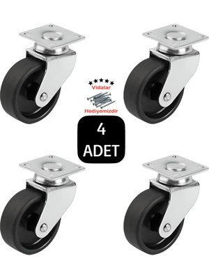 Mikasso Döner Tablalı Siyah 50'lik Bilyalı Masa Dolap Sehpa Mobilya Tekeri 4 Adet