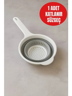 Mikasso Saplı Katlanabilir Süzgeç – Gri & Beyaz Renk • Bpa Free • Kolay Temizlik • Dayanıklı Silikon Plastik