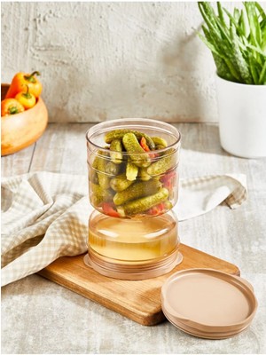 Mikasso Peynir ve Turşu Kabı 1250 ml Kum Saati Turşu Kabı Bakır Plastik Sarı