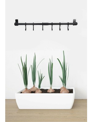 Mikasso 2 Adet Duvara Monte Edilen 6 Kancalı Dekor Kaşıklık Askı Siyah Renk 50CM Plastik Beyaz