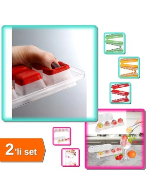 Mikasso Kapaklı Buz Kalıbı Yapışmaz + Silikon Tabanlı 4 Bölmeli Yuvarlak Şeffaf Buz Kalıbı - 2li Set H3E7T0