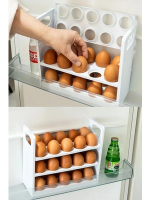 Mikasso Katkat Yumurtalık, Yumurta Organizeri Buzdolabı Yumurtalık Düzenleyici 30'lu 3 Katlı Raf Yumurtalık