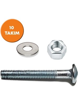 Mikasso 5/16X130 Yuvarlak Başlı Kasa Civatası + Somun + Pul (10 Takım)