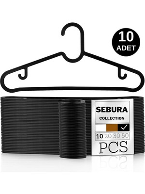 Mikasso 10 Adet - Siyah Plastik Elbise Askısı Kırılmaz Gömlek ve Tişört Askısı Plastik Siyah