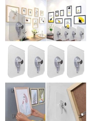 Mikasso Şeffaf Yapışkan Askı Fotoğraf Çerçevesi Mutfak Banyo Duvar Askı Kanca Tablo Askısı Gri