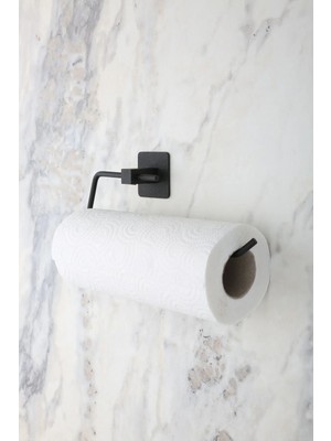 Mikasso Kare Yapışkanlı Siyah Kağıt Rulo Havluluk, Peçetelik, Yapışkanlı Tasarım, Banyo Askısı Siyah Metal