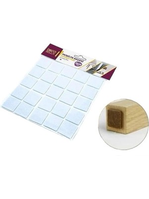 Mikasso 25 Adet Kare Yapışkanlı Sandalye, Masa, Koltuk Altı Parke Koruma Keçesi Beyaz