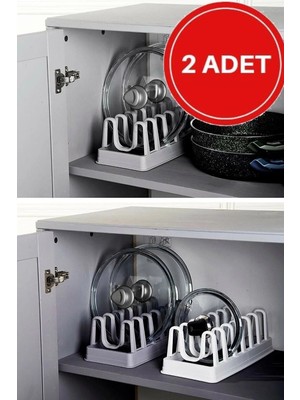 Mikasso 2 Adet Tencere Kapağı Organizeri - 6 Bölmeli Tencere Kapak Tabak Düzenleyici Organizer Plastik Beyaz