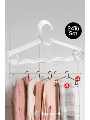 Mikasso 24 Adet - Beyaz Plastik Elbise Kıyafet Pantolon Fular Askısı Plastik Beyaz