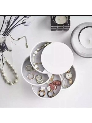 Mikasso Dört Bölmeli Şık Tasarımlı Takı Makyaj Aksesuar Kolye Yüzük Düğme Kutusu Plastik Beyaz Tr