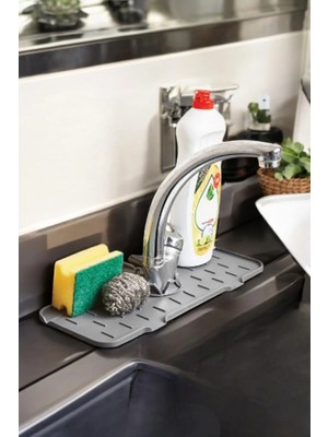 Mikasso Su Tutucu Musluk Matı Mutfak ve Banyo Için Koruyucu Musluk ve Lavabo Matı. Plastik Gri