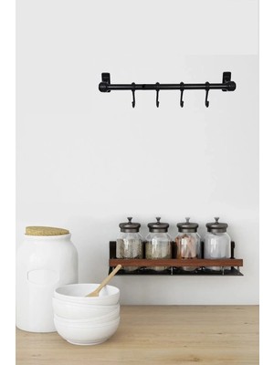 Mikasso Duvara Monte Edilen 4 Kancalı Dekor Kaşıklık Askı Siyah Renk 25CM Metal Beyaz