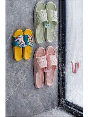 Mikasso 2 Kancalı Banyo Bahçe Salon Oda Yapışkanlı Terlik Ayakkabı Askısı Plastik Beyaz