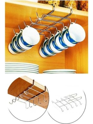 Mikasso Raf Altı Fincan ve Kupa Askılığı 10 Kancalı Plastik Beyaz