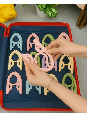 Mikasso Katlanabilir Askı (5'li Paket)- Seyahat Askısı, Askı, Elbise,kemer,kravat, Askı Plastik Pembe Tr