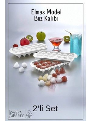 Mikasso 18 Bölmeli Elmas Model Buz Kalıbı - Buzluk - 2'li Set - Beyaz Plastik