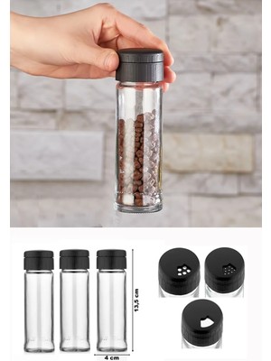 Mikasso 3'lü Cam Baharatlık Tuzluk Biberlik Seti- Düz Kapaklı Cam Pembe