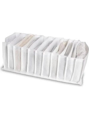 Mikasso 3' Lü Set 11 Bölmeli Medium Beyaz Renkte Dolap Içi ve Çekmece Düzenleyici Esnek Kumaş Organizer Kuma