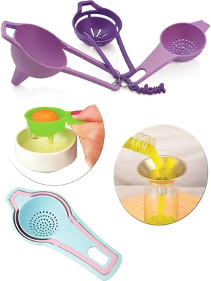 Mikasso 3’lü Mutfak Seti – Yumurta Ayırıcı, Çay Süzgeci ve Mini Huni Plastik