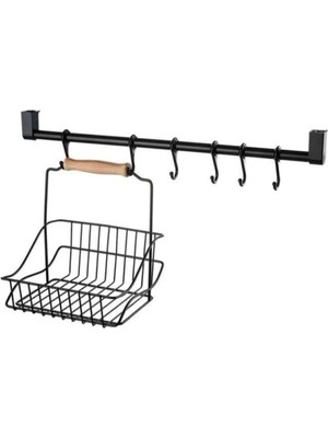 Mikasso Askılı ve Sepetli Retro Mutfak Seti Metal Siyah 34 x 48