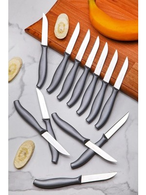 Mikasso Lüks 6 Adet Renkli Paslanmaz Çelik Meyve Bıçağı Kahvaltı Bıçağı Seti Paslanmaz Çelik