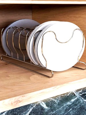 Mikasso Paslanmaz M Çelik Raf Içi Tabak Düzenleyici – Çoklu Bölmeli Tabaklık Organizer Çelik Gri