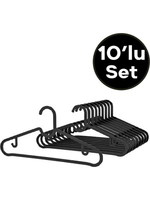 Mikasso Elbise Askısı Fular Askısı Gömlek Tişört Askısı Kırılmaz 10 Adet Set Siyah Plastik Siyah Tr