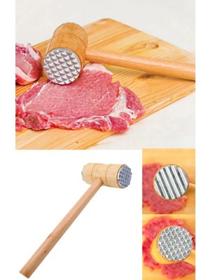 Mikasso Et Döveceği Et Yumuşatıcı Çekiç Iki Taraflı Ahşap Saplı Et Tokmak Ahşap