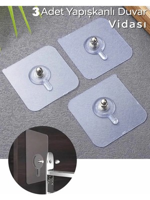 Mikasso Delmeden Asılabilen Yapışkanlı Şeffaf Duvar Askısı – Elbise, Çerçeve, Saat Için 3’lü Kanca Plastik B