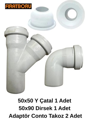 Mikasso Lavabo Altı Gider Için 50X50 Y Çatal 50X90 Dirsek Adaptör Conta Takoz 2 Adet