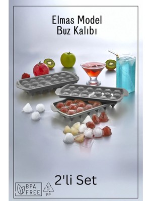 Mikasso 18 Bölmeli Elmas Model Buz Kalıbı - Buzluk - 2'li Set - Antrasit Plastik
