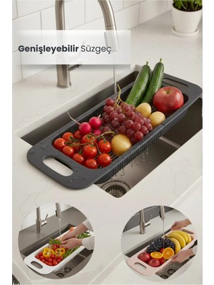 Mikasso Sürgülü Genişleyebilir Süzgeç Ayarlanabilir Meyve Sebze Yıkama Sepeti Plastik