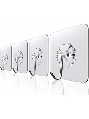 Mikasso 4 Adet 6X6CM Şeffaf Güçlü Kendinden Yapışkanlı Kapı Duvar Askıları Ağır Yük Taşıma Plastik Turuncu