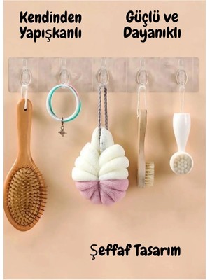 Mikasso 5'li Kendinden Yapışkanlı Güçlü Slikon Yapışkanlı Şeffaf Askılık Kapı Arkası Mutfak Duvar Banyo Askı