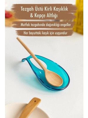 Mikasso Akrilik Aquamarin Tezgah Üstü Kirli Kaşıklık & Kepçe Altlığı Akrilik Turkuaz