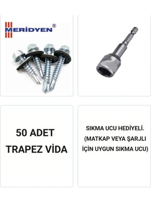 Mikasso Trapez Vidası 5,5 x 38 Mm. / Çatı Vidası / Akıllı Sac Vidası / ( 50 Adet ) Uç Hediyeli