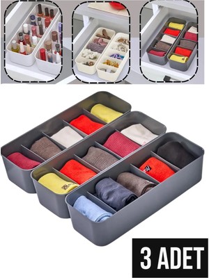 Mikasso ( 3 Adet ) 5 Bölmeli Düzenleyici, Dolap-Çekmece Içi Organizer Saat,takı,iç Çamaşırı Düzenleyici Plas