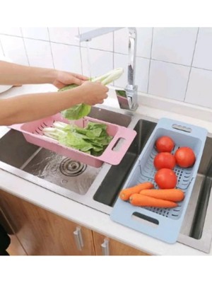 Mikasso 1 Adet Lavabo Üstü Sepet Süzgeç , Ayarlanabilir Meyve -Sebze Yıkama Süzme Aparatı Plastik