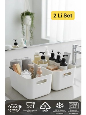 Mikasso Bath 2 Adet Banyo Düzenleyici Organizer Beyaz Renk Plastik Çok Amaçlı Dolap Düzenleyici Plastik 25 x