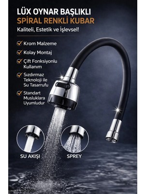 Mikasso Mutfak ve Lavabo Için Esnek Kıvrılabilen Musluk Başlığı Borusu - Siyah Silikonlu Oynar Başlık Siyah