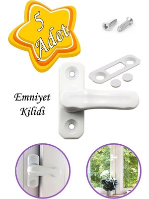 Mikasso 5 Adet Güvenlik Kilidi Bebek Çocuk Pvc Kapı Pencere Emniyet Kilidi Mandalı Cam Hırsız Kilidi Beyaz B