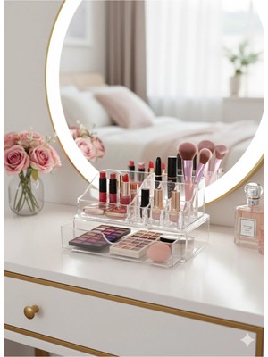 Mikasso Piramit Kozmetik Ürün Düzenleyici Makyaj Düzenleyici Organizer Çekmeceli Kalemlik Plastik Beyaz Tr