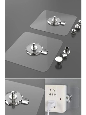 Mikasso 1 Adet Kendinden Yapışkanlı Duvar Kancaları Şeffaf Raf Duvar Askıları Mutfak Banyo Vida Kanca Gri