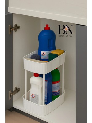 Mikasso Modern 2 Katlı Mutfak Dolabı Içi Düzenleyici Raf – Temizlik Ürünleri Organizeri Plastik 22 x 12 Beya