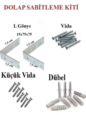 Mikasso 5 Adet L Demir Dolap Sabitleme 15*75*75 Masa Gönye Vida Dubel,mobilya Dolap Köşe Bağlantı Sabitleme