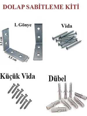 Mikasso 5 Adet L Demir Dolap Sabitleme 15*55*55 Masa Gönye Vida Dubel ,mobilya Dolap Köşe Bağlantı Sabitleme